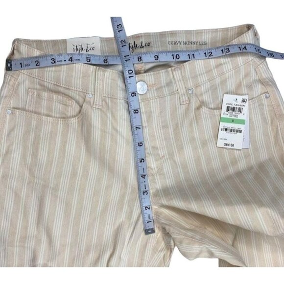 Style & Co Curvy Tummy Control Jeans Women's 8 MEDIUM Pale Pink Striped Skinny - Picture 4 of 14
